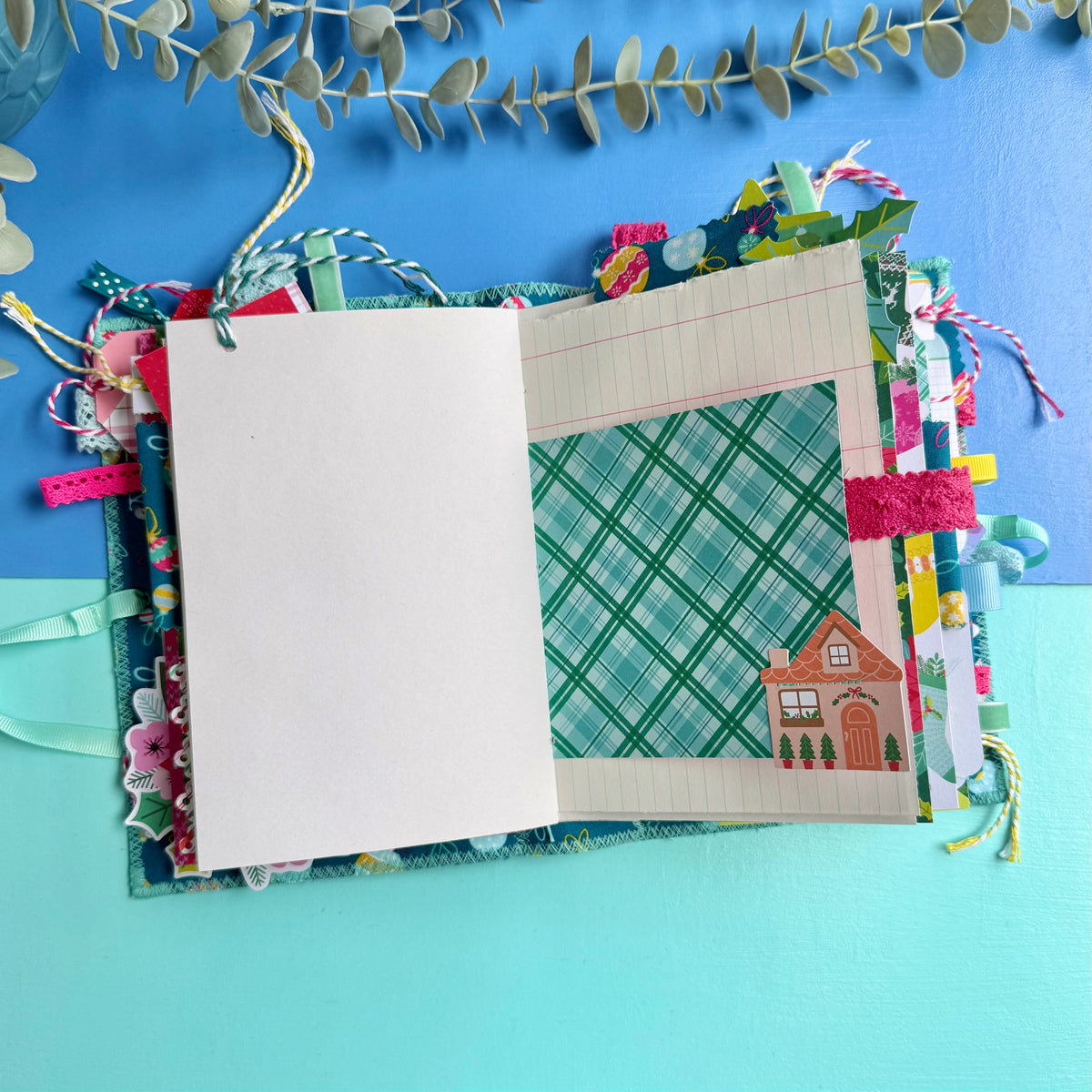 Handmade Christmas Journal - Liberty Tumbling Baubles Fabric Cover