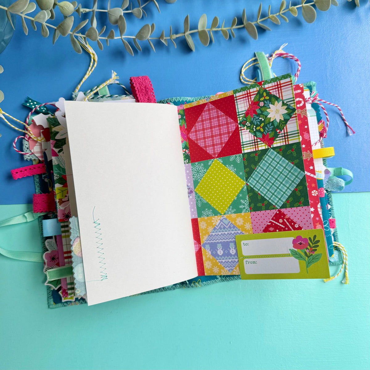 Handmade Christmas Journal - Liberty Tumbling Baubles Fabric Cover