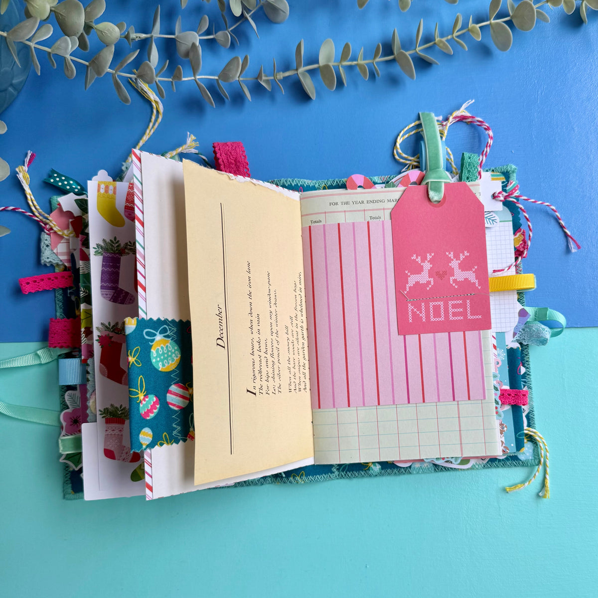 Handmade Christmas Journal - Liberty Tumbling Baubles Fabric Cover