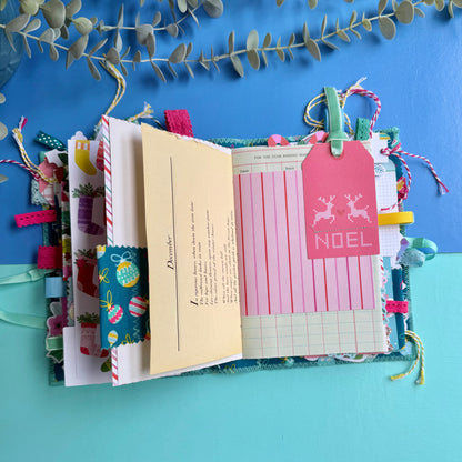 Handmade Christmas Journal - Liberty Tumbling Baubles Fabric Cover