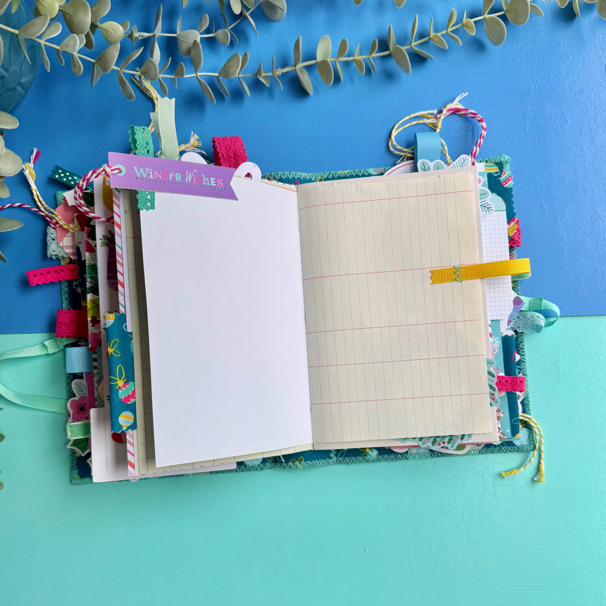 Handmade Christmas Journal - Liberty Tumbling Baubles Fabric Cover