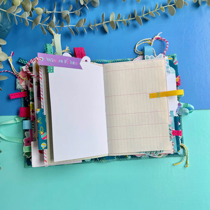 Handmade Christmas Journal - Liberty Tumbling Baubles Fabric Cover