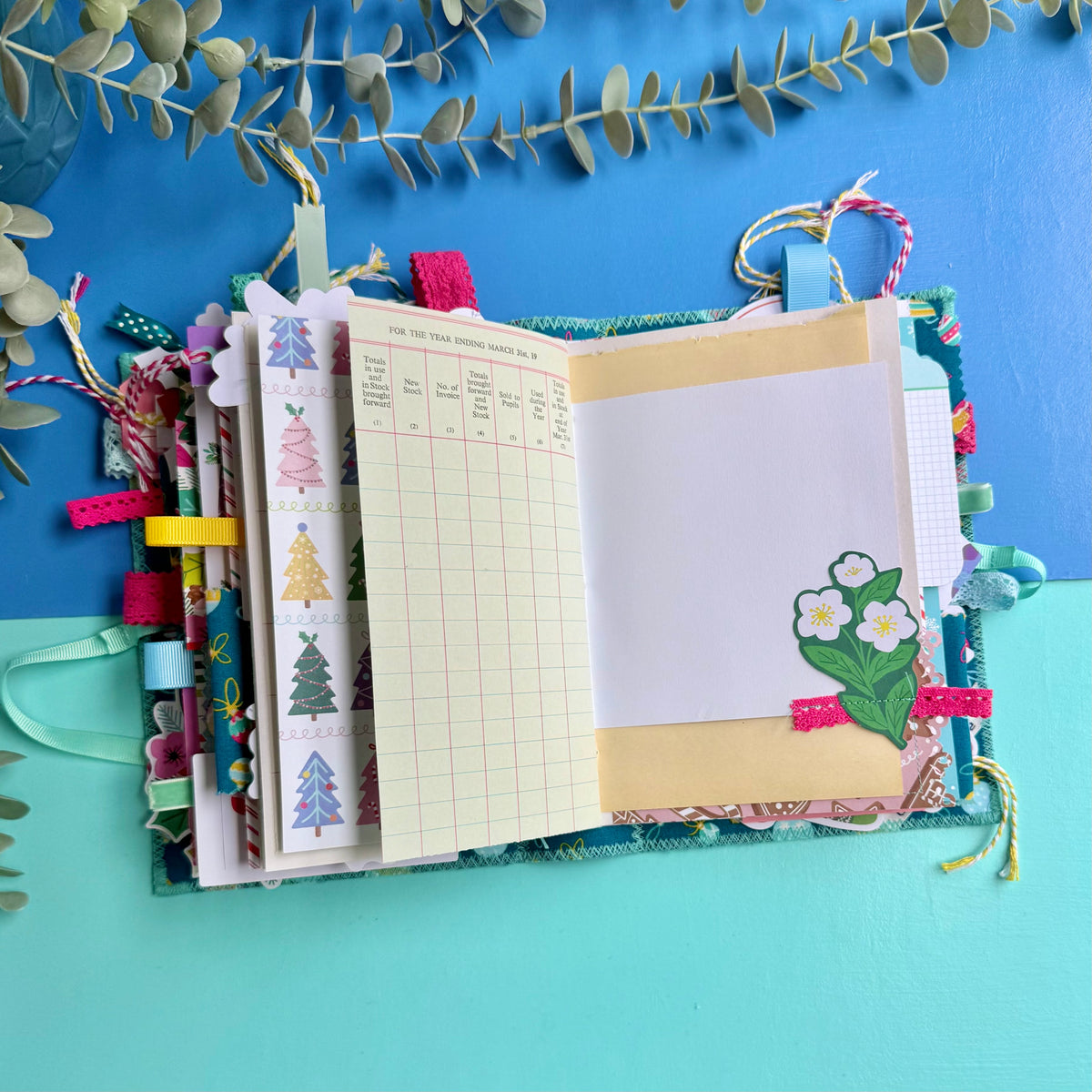 Handmade Christmas Journal - Liberty Tumbling Baubles Fabric Cover