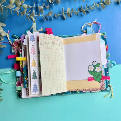 Handmade Christmas Journal - Liberty Tumbling Baubles Fabric Cover