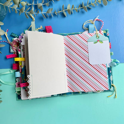 Handmade Christmas Journal - Liberty Tumbling Baubles Fabric Cover