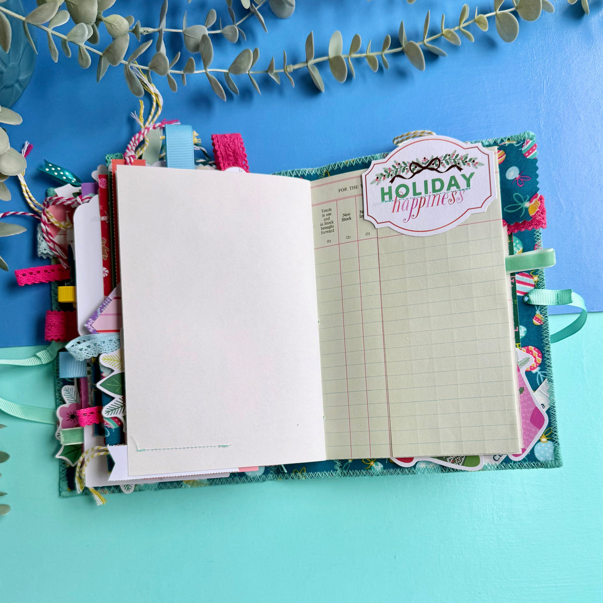 Handmade Christmas Journal - Liberty Tumbling Baubles Fabric Cover