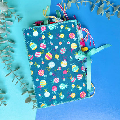 Handmade Christmas Journal - Liberty Tumbling Baubles Fabric Cover