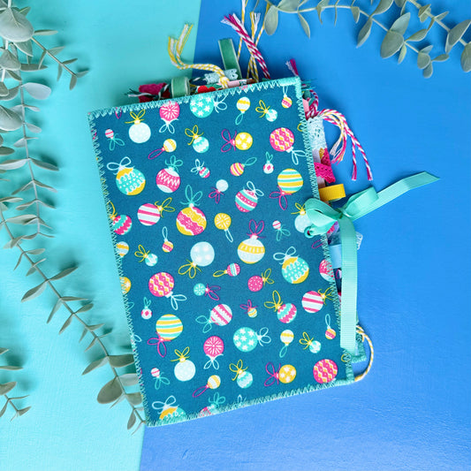 Handmade Christmas Journal - Liberty Tumbling Baubles Fabric Cover