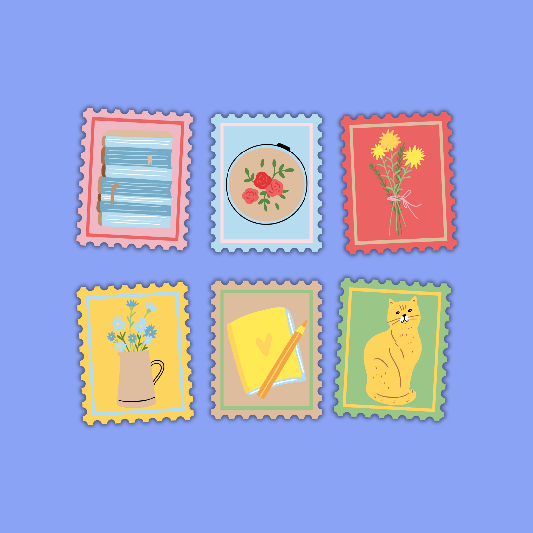 Lovely Things Stamp Sticker Collection – Cottagecore, Folk Art & Nature-Inspired Designs