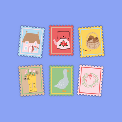 Lovely Things Stamp Sticker Collection – Cottagecore, Folk Art & Nature-Inspired Designs