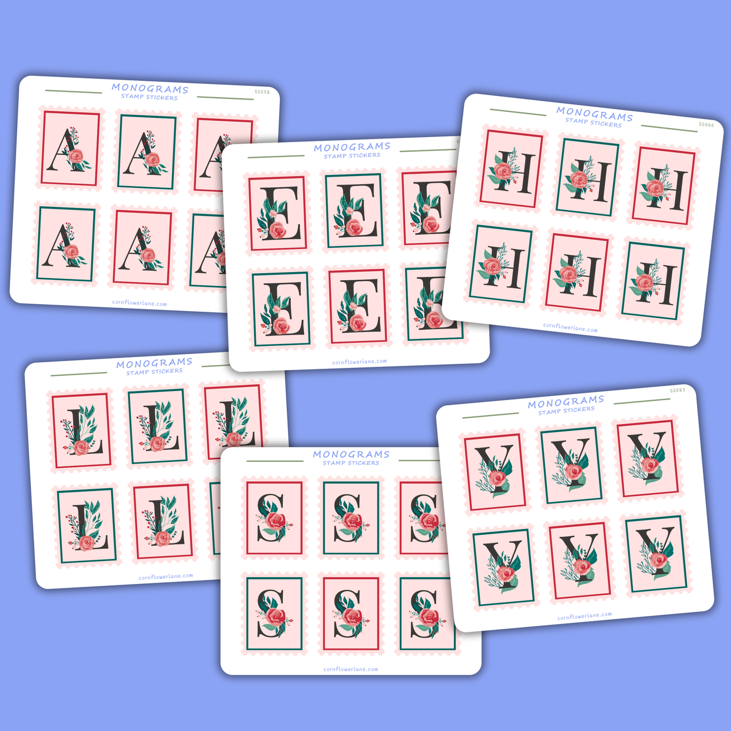 Stamp Stickers - Floral Monogram Collection