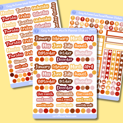 Cosy Autumn Month Planner Sticker Sheet