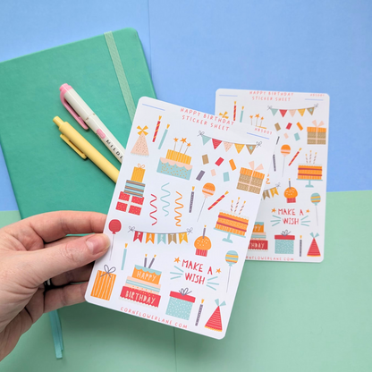 Happy Birthday Sticker Sheet – 30 Stickers for Journals, Planners & Craft Projects