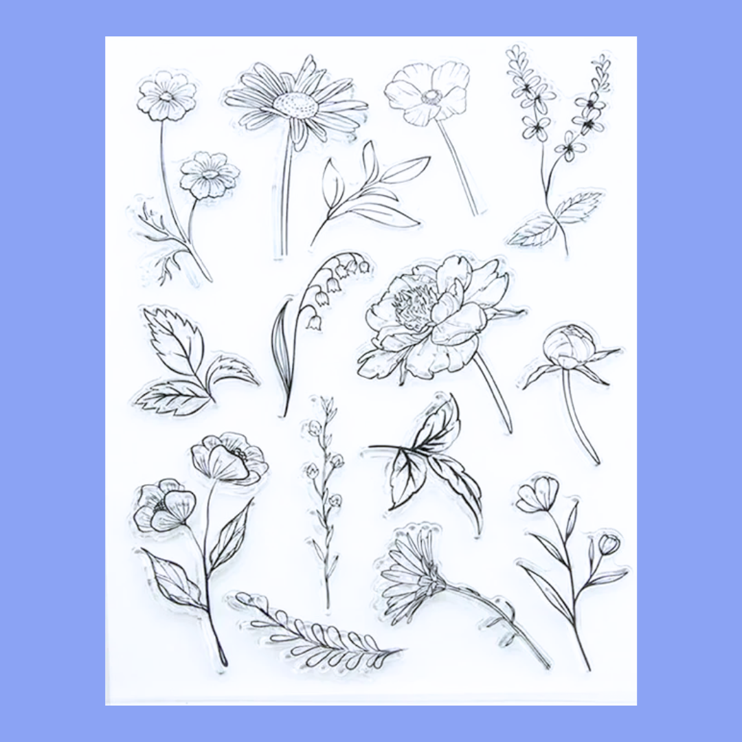 Floral Stamping Craft Kit – Silicone Stamp Set, Acrylic Blocks & Ink Pads