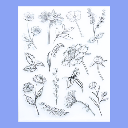 Floral Stamping Craft Kit – Silicone Stamp Set, Acrylic Blocks & Ink Pads