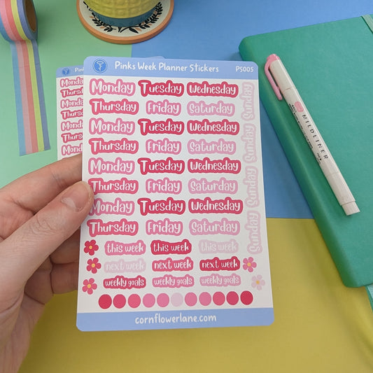 Pinks Week Planner Sticker Sheet