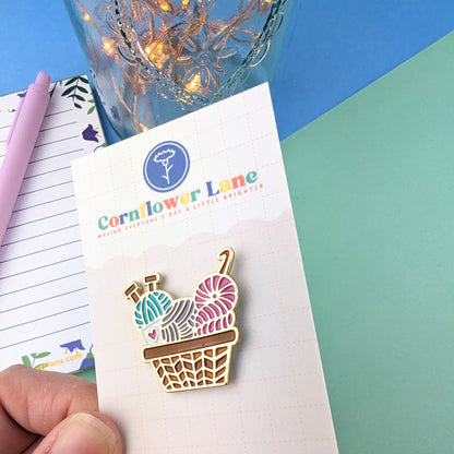 Yarn Basket Enamel Pin