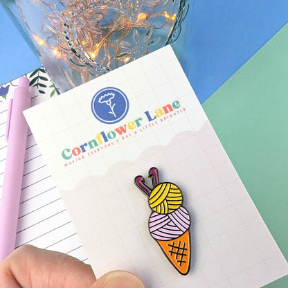 Crochet Yarn Ice Cream Enamel Pin