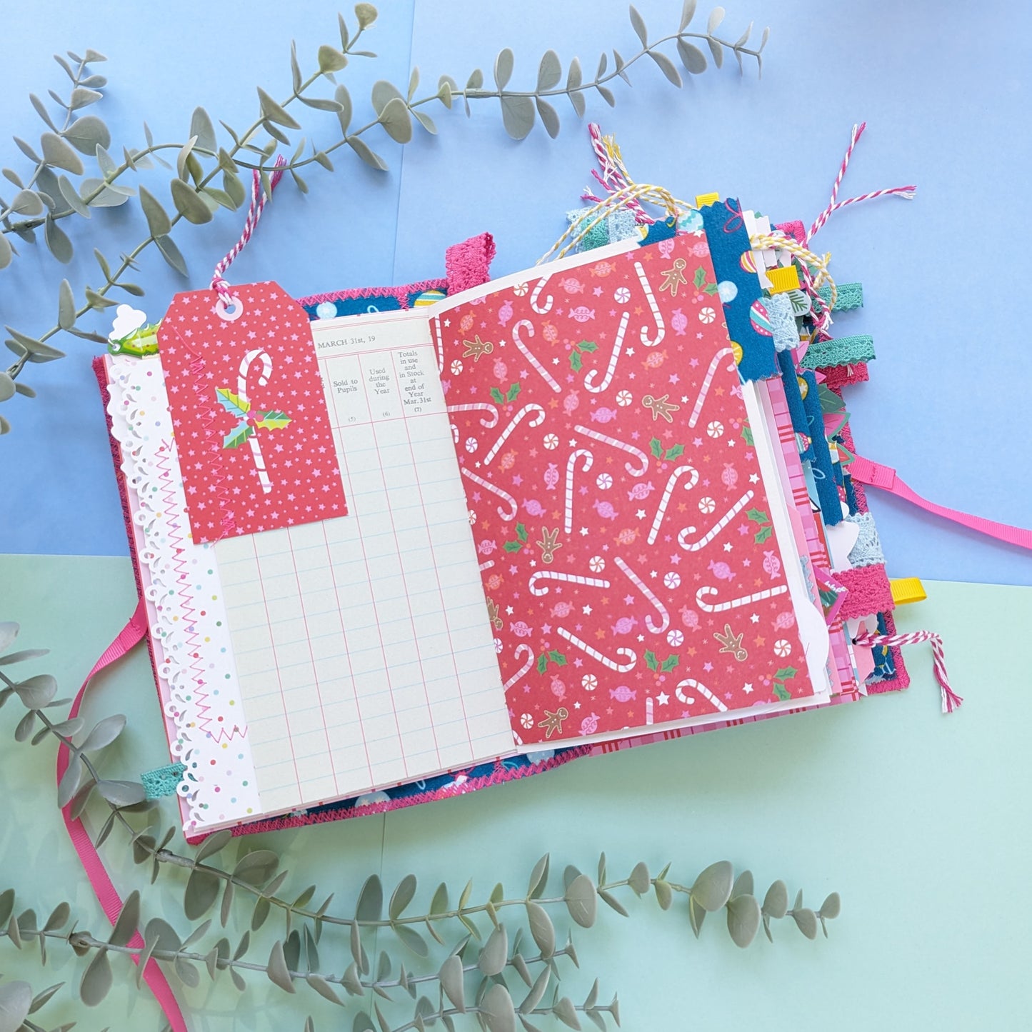 Handmade Liberty Festive Baubles Fabric Cover Journal - Pink