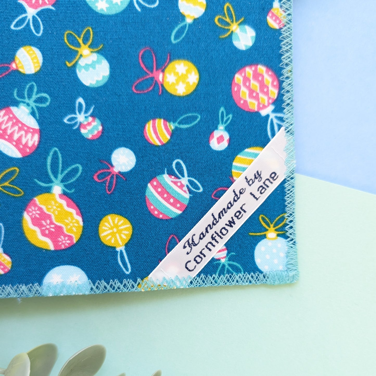 Handmade Liberty Festive Baubles Fabric Cover Journal - Turquoise