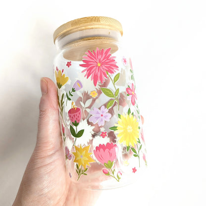16oz Glass Tumbler With Lid & Straw - Summer Meadow