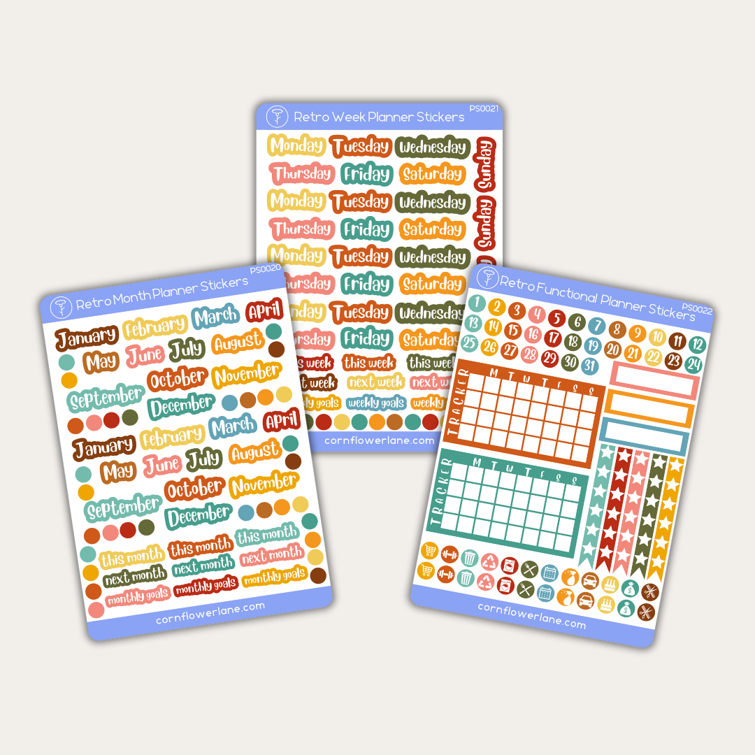 Retro Week Planner Sticker Sheet