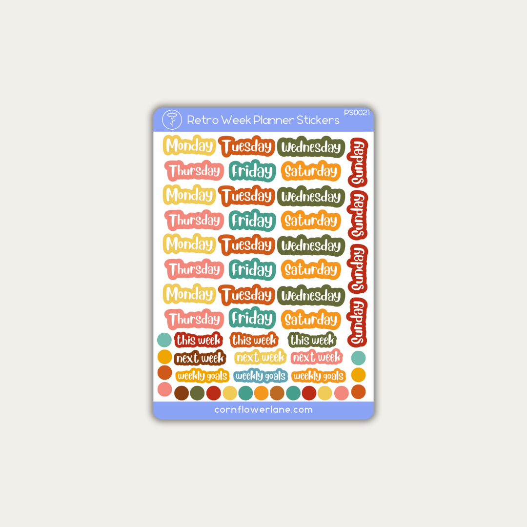 Retro Week Planner Sticker Sheet