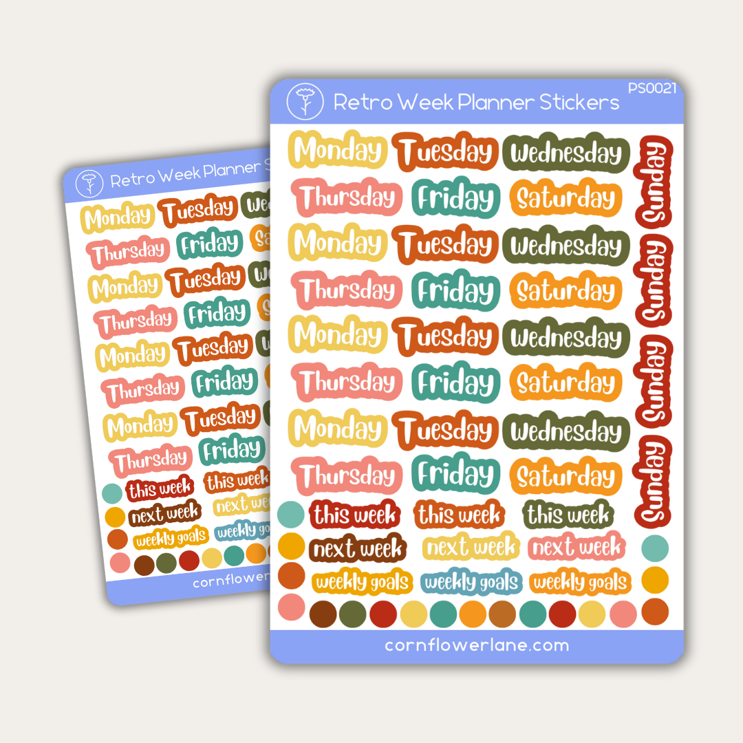 Retro Week Planner Sticker Sheet