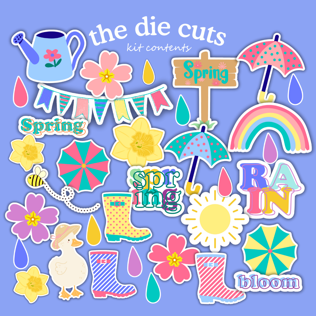 Spring Showers Digital Paper Craft Kit – Papers, Die Cuts & Cards (Digital Download)
