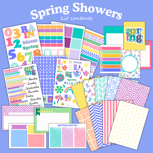 Spring Showers Digital Paper Craft Kit – Papers, Die Cuts & Cards (Digital Download)