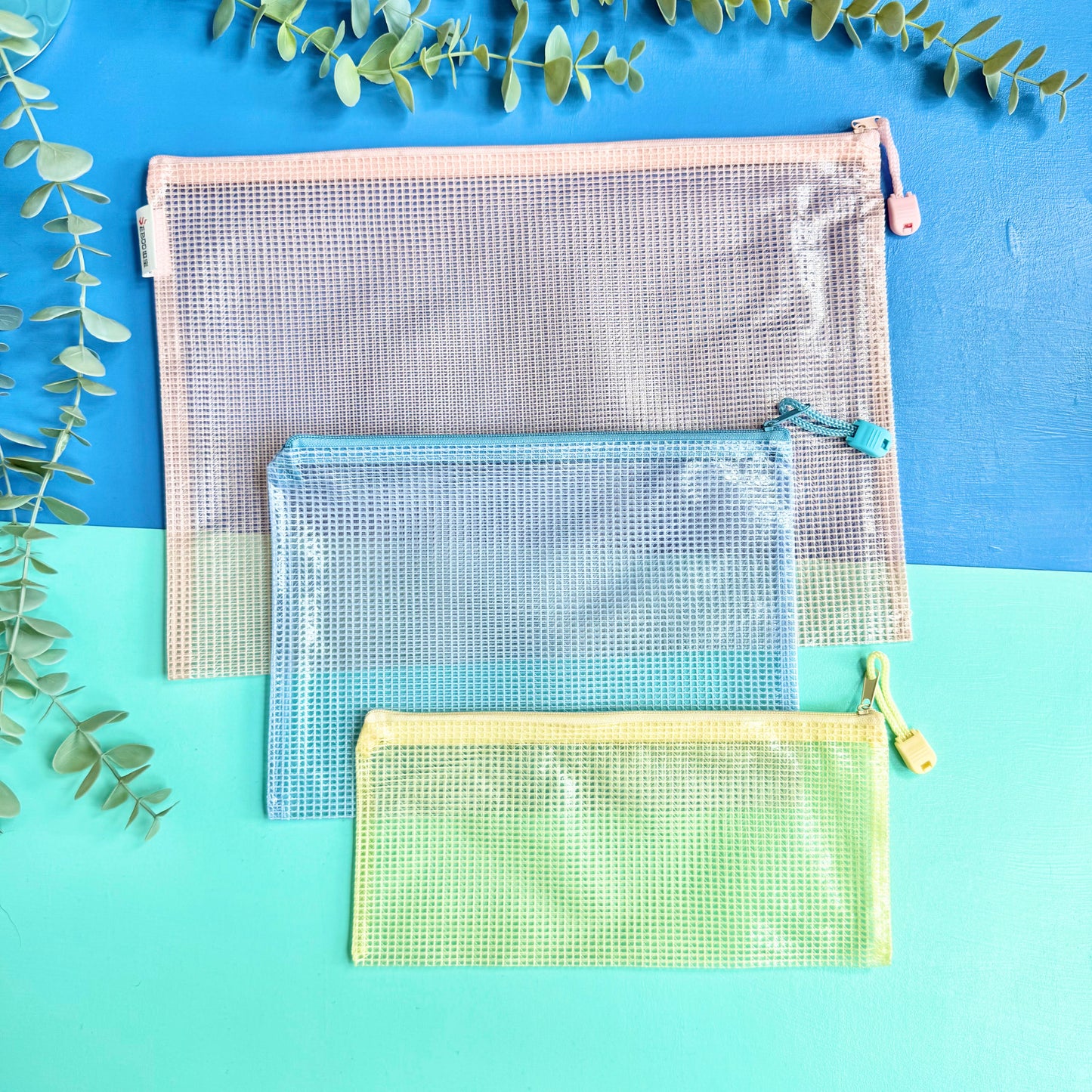 Pastel Mesh Zipper Pouch Set – Pack of 5 Storage Wallets