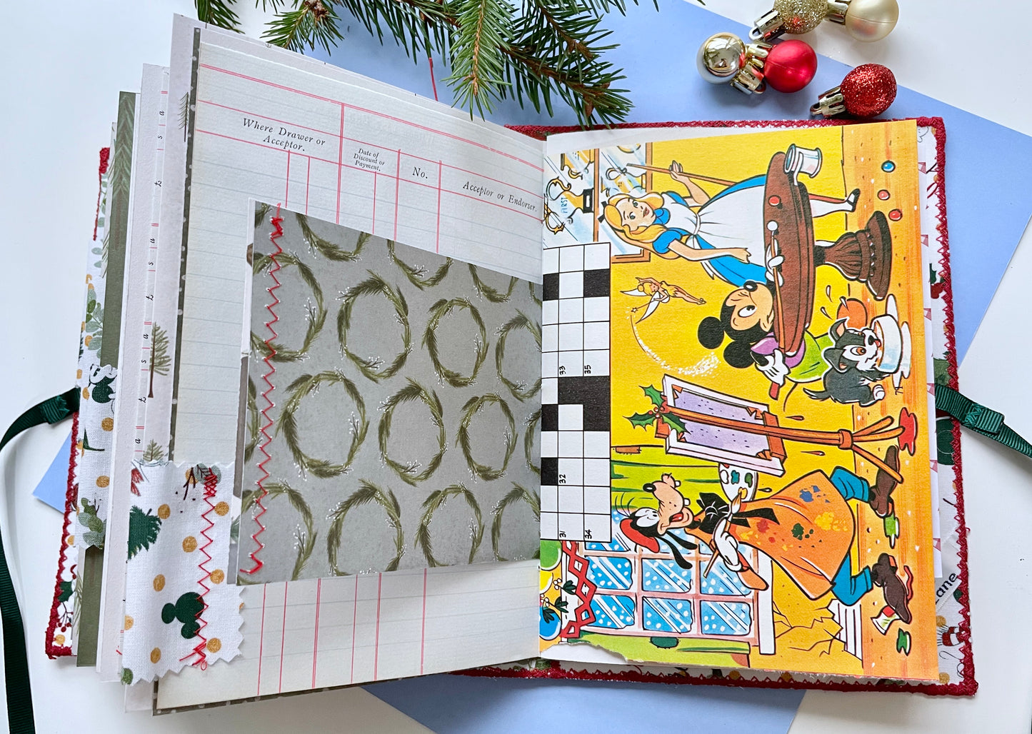 Mickey's Christmas Fabric Cover Handmade Journal