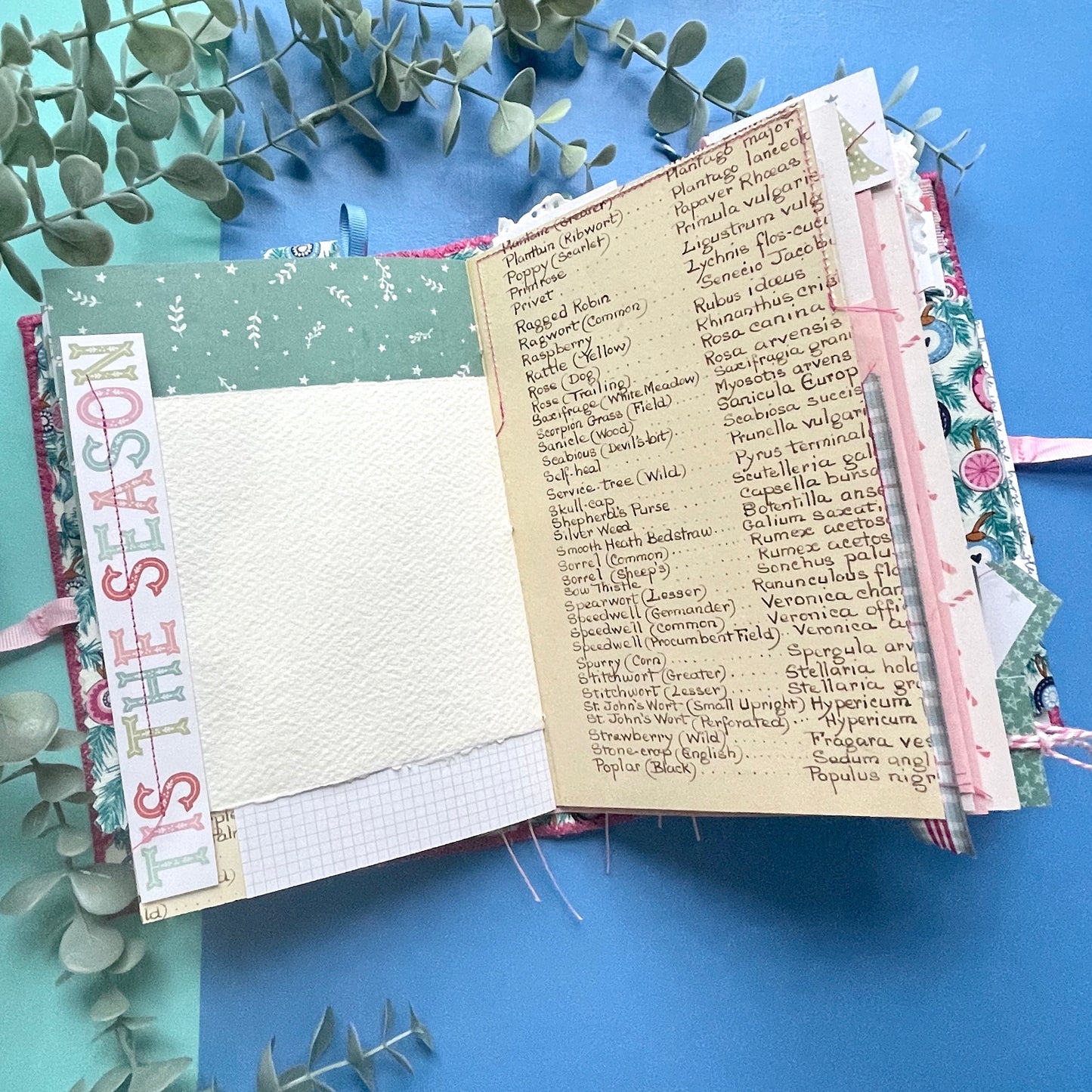 Handmade Liberty Pink & Green Christmas Fabric Cover Journal
