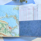 Handmade Travel Themed Fabric Cover Journal - Pale Blue