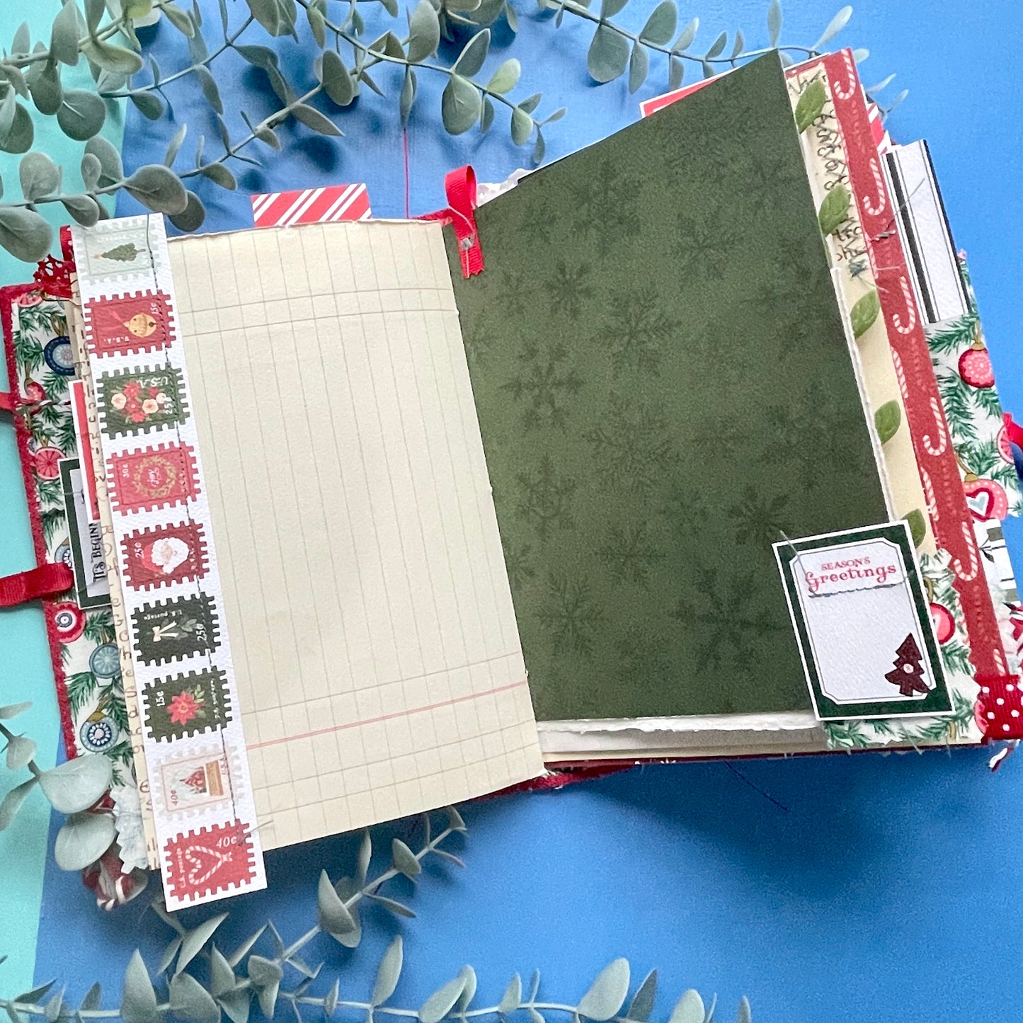 Handmade Liberty Red & Green Christmas Fabric Cover Journal
