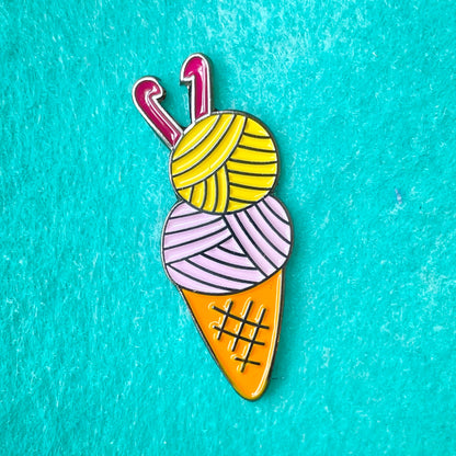 Crochet Yarn Ice Cream Enamel Pin