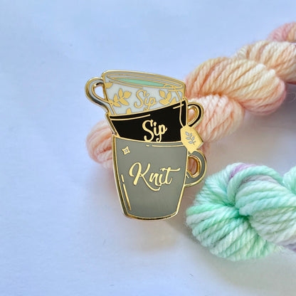 Sip Sip Knit Enamel Pin